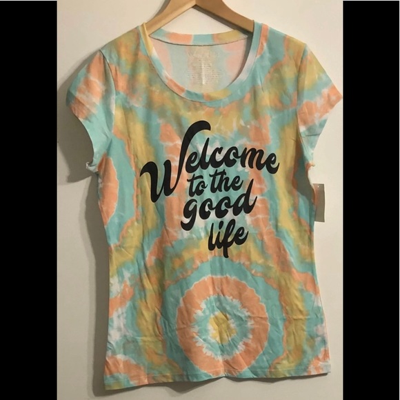 Wound Up Tops - Shirt welcome to the good life graphic yellow tie dye XL